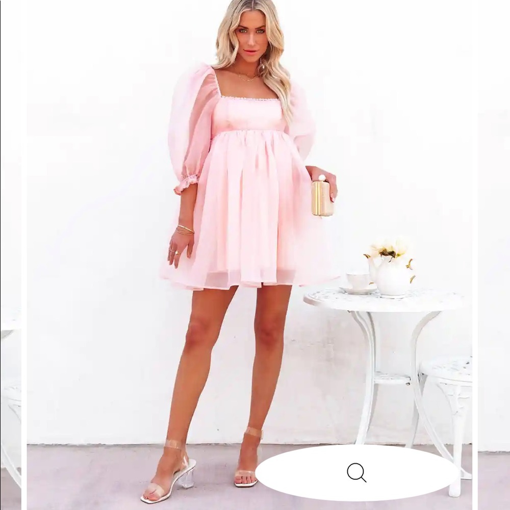 LOVERS PUFF SLEEVE TULLE BABYDOLL DRESS - BABY PINK (never worn)